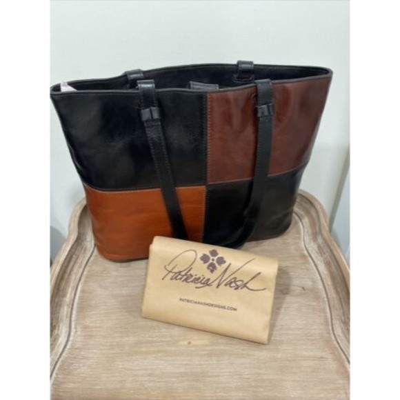 Patricia Nash Tote Bag Danville Colorblock Black British Tan Leather NEW - Picture 12 of 14